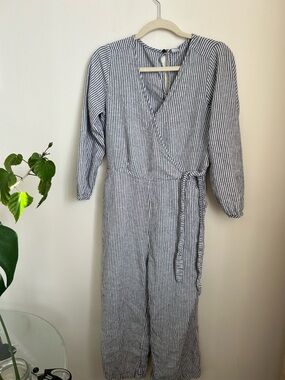 Striped Wrap Jumpsuit in Navy & White